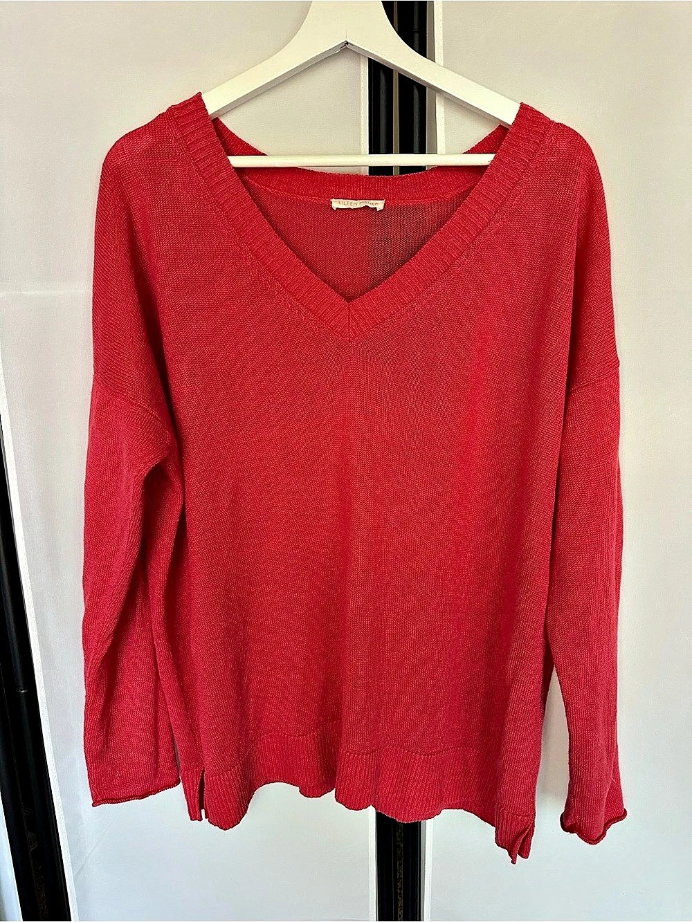 Eileen Fisher 100% Organic Linen Pink Oversized V-Neck Sweater
